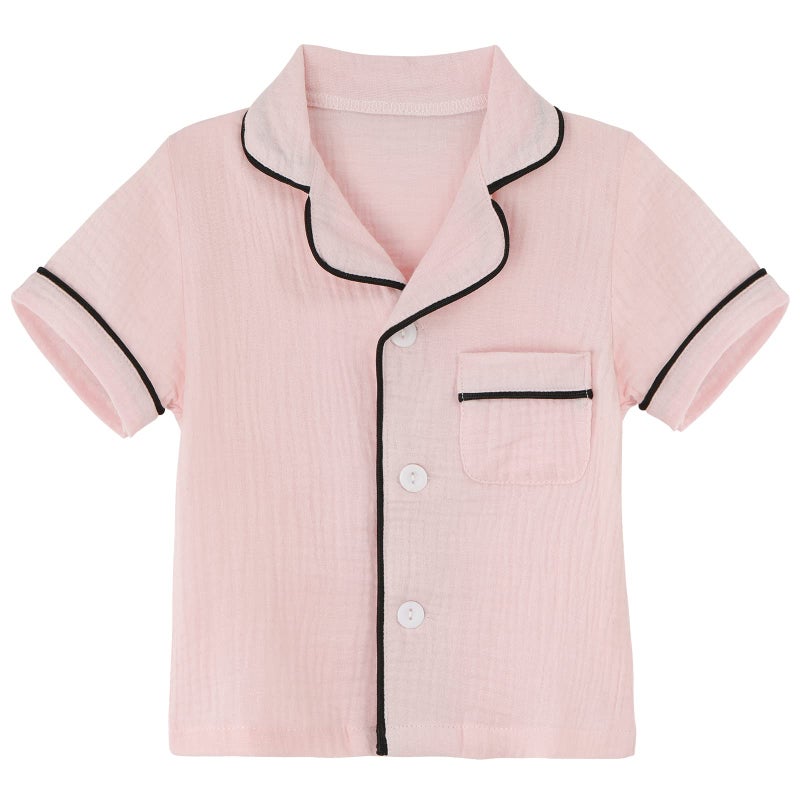 JWWN Kids Short Sleeve Pajama Set 100% Cotton Button Down Sleepwear Big Girls Summer Soft Lounge Set (Pink,9Years) - Image 2